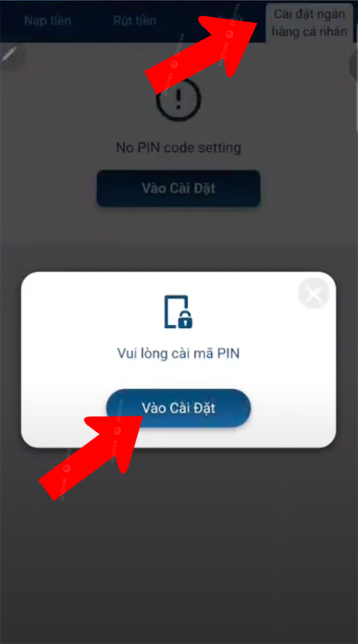 Anh em ấn vào cài đặt ngân hàng cá nhân rồi ấn vào cài đặt mã pin